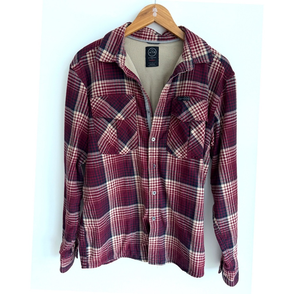 Wrangler ATG Flannel Shirt Red Cotton Blend Outdoor Waffle Lined Medium
